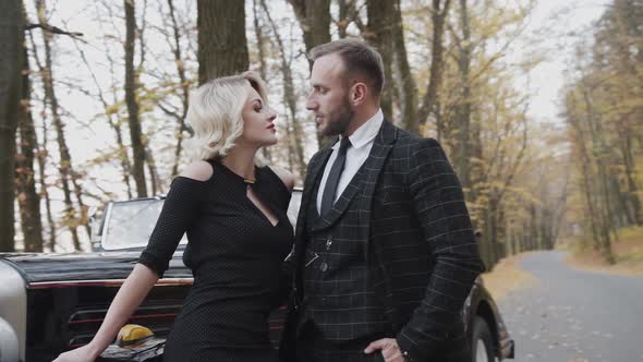 Portrait of Romantic Flirt and Tenderness of Exquisite Couple in Love alt