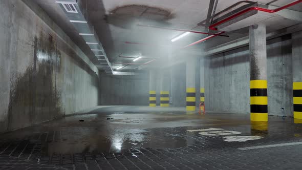 Flooded Underground Parking Lot with Water alt