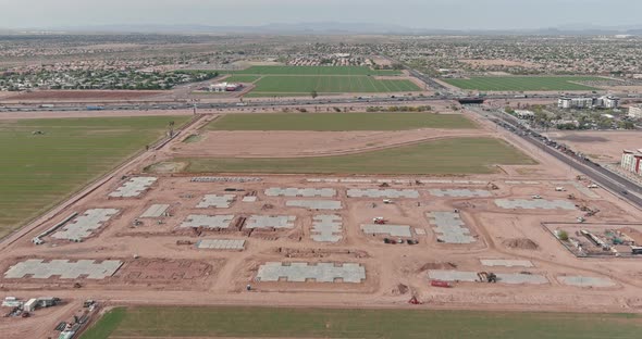 House Construction Work in Preparation Newly Completed Cement Foundation of New Residential District alt