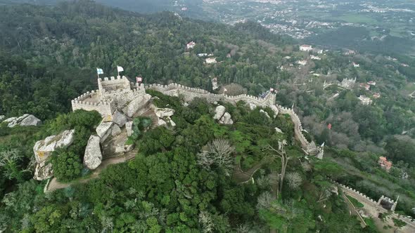 Aerial View of Moorish Castle Sintra Portugal alt