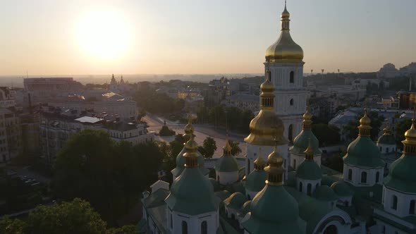 Aerial Footage of Pechersk Lavra During Sunset Landmark of Kyiv Ukraine alt