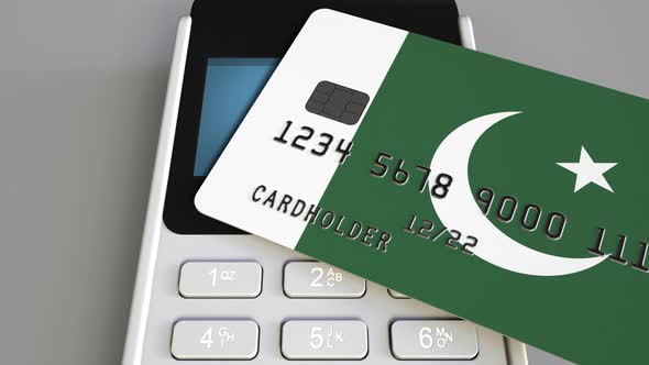 Payment Terminal with Credit Card Featuring Flag of Pakistan