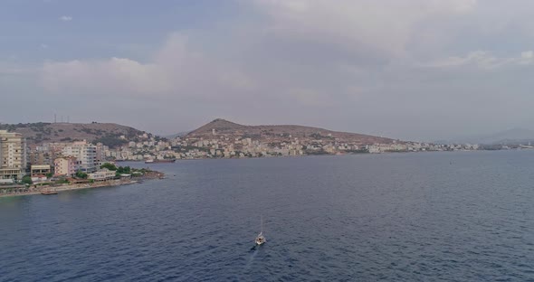 Beach on Coast of Ionian Sea in Albania View From Drone alt