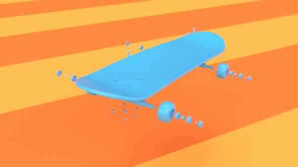 Skateboard assembly process. Elements of the board combining in order. Render 4k alt