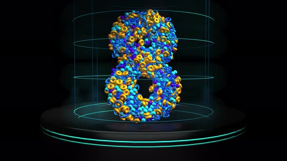 Countdown from 10 to number 1 formed by blue and gold particles