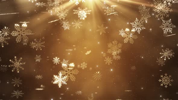 Snowflakes Falling on Golden Background