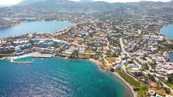 Bird Eye View of the City with Hotels and White Houses Onthe Ocean Coast at Noon alt
