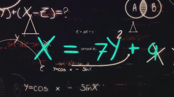 The camera flies through math formulas in the background.