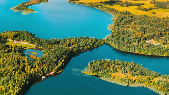 Hyperlapse Timelapse Dronelapse Aerial View Of Villages Houses On Rivers Lakes Islands Summer Day alt