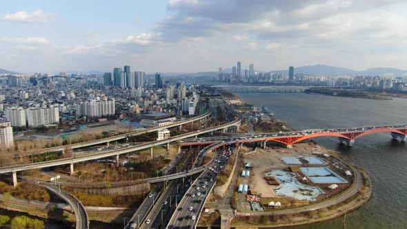 Seoul Mapo Gu Yeouid Buildin Seongsan Bridge Gangbyeonbuk Ro Road Traffic