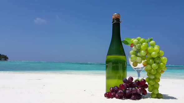 Wide angle flying island view of a white sand paradise beach and blue water background in best quali alt