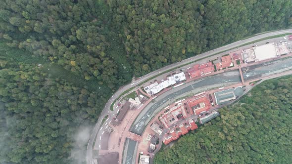 Aerial view of Streets and Forest from Above