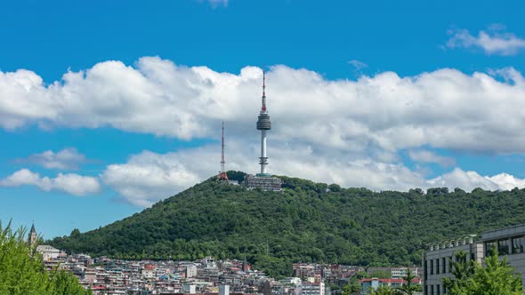 Seoul Tower with Blue Sky in South Korea