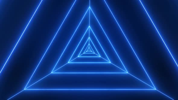Blue Neon Light Triangle Tunnel Animated Background alt