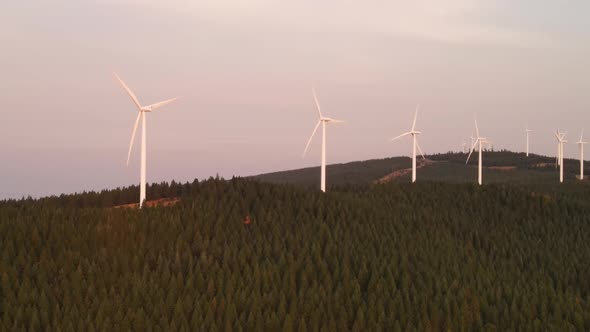 Aerial shot of a wind farm alt