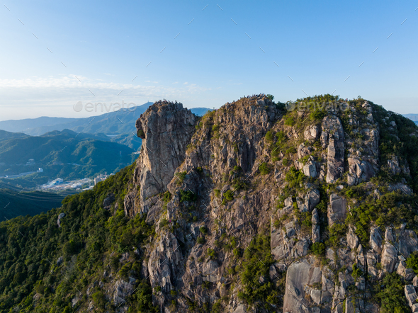 Aerial view of Hong Kong Lion rock mountain