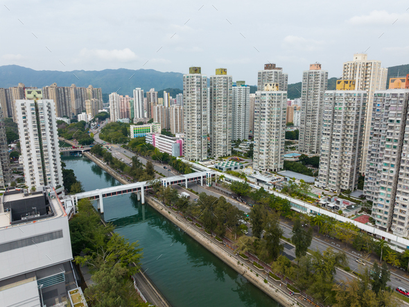 Taipo, Hong Kong 06 February 2022: Top view of Hong Kong city - Stock Photo - Images