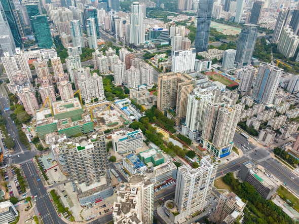 Shenzhen, China, 05 February 2022: Top view of shenzhen futian district - Stock Photo - Images