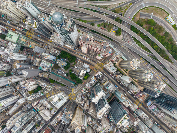 Sheung Wan, Hong Kong 08 February 2022: Top view of Hong Kong city - Stock Photo - Images