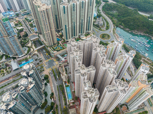 Tsang Kwan O, Hong Kong 09 February 2022: Top view of Hong Kong residential district - Stock Photo - Images