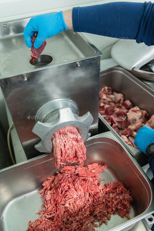 Minced Meat in a Meat-grinding Machine