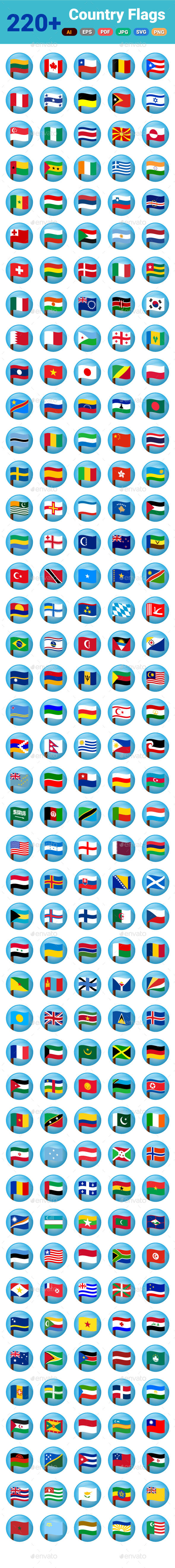 World Countries Flags Coloured Vector Icons