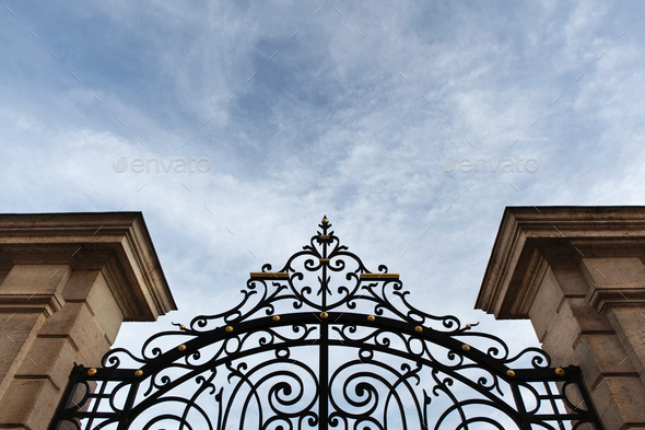 Entrance of a prestigious French mansion - Stock Photo - Images