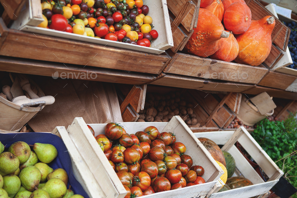 Organic grocery store in town - Stock Photo - Images