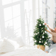 Positive young female poses near big window in cozy bedroom, enjoys decorating Christmas tree - PhotoDune Item for Sale