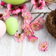 Stylish background with colorful easter eggs on white wooden background with copy space - PhotoDune Item for Sale