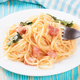 Pasta Carbonara Served On A White Plate. - PhotoDune Item for Sale