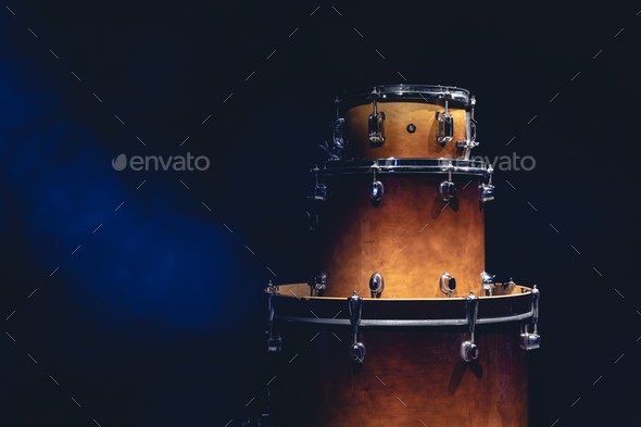 Drums on a dark background isolated, percussion instruments. - Stock Photo - Images