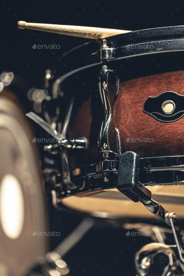 Close-up, snare drum on a dark background isolated. - Stock Photo - Images