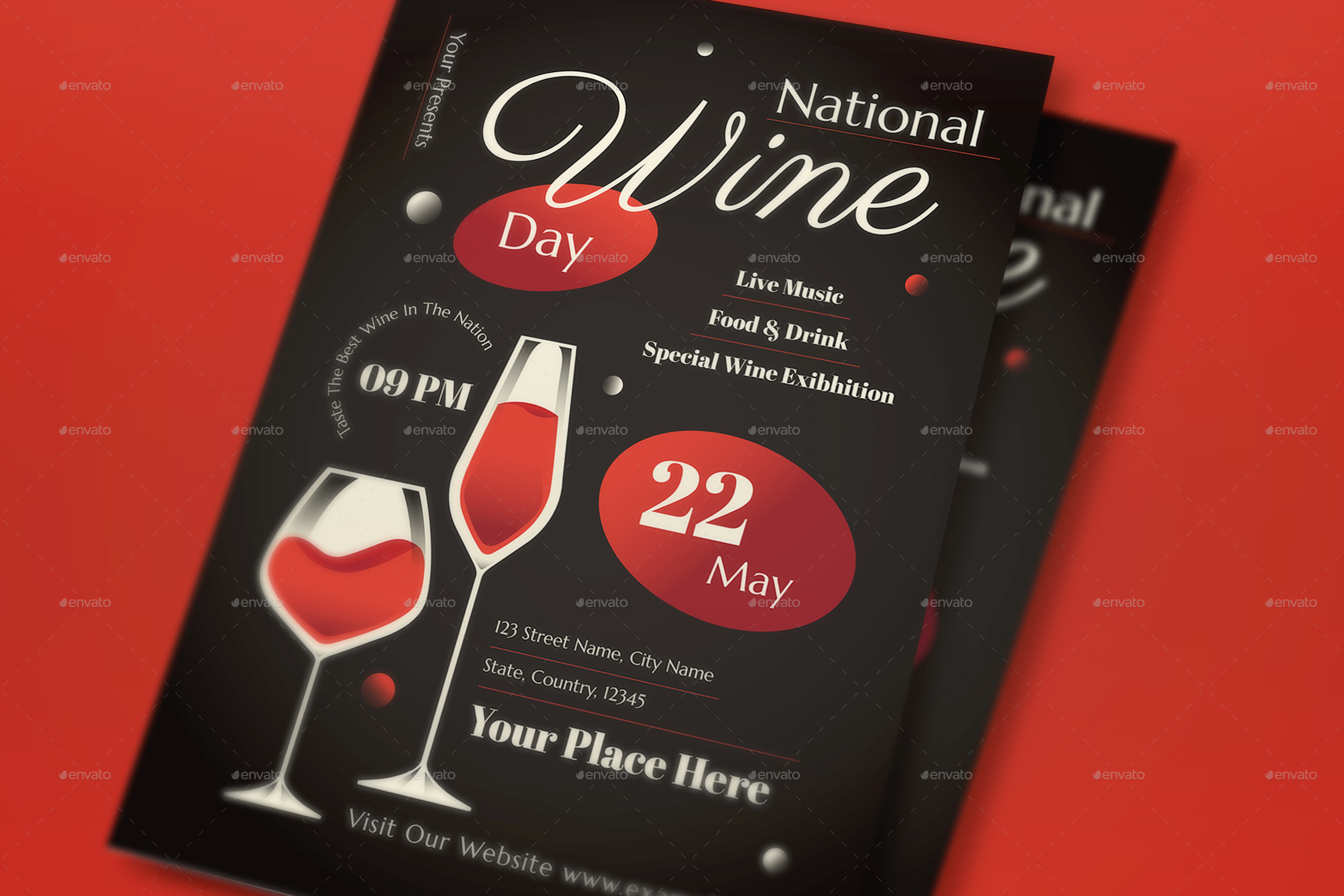 Black Gradient National Wine Day Flyer Set, Print Templates | GraphicRiver