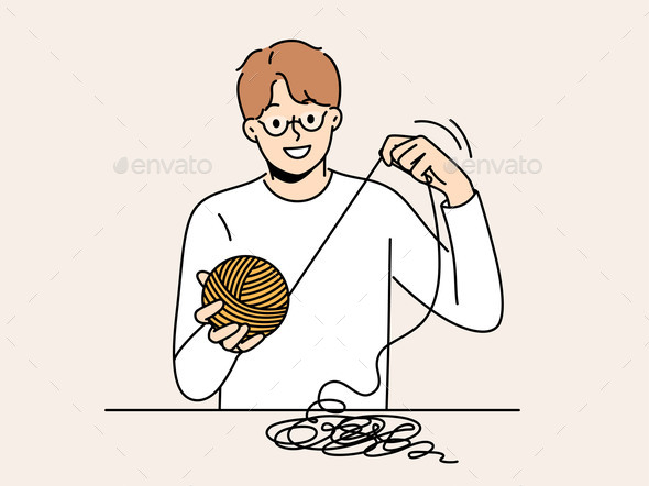 Smiling Man with Yarn in Hands