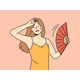Unwell Woman with Handfan Suffer From Heatstroke