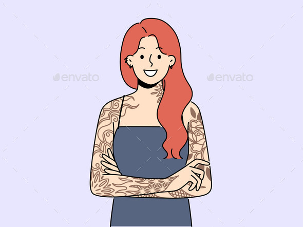 [DOWNLOAD]Smiling Redhead Woman with Tattoos on Arms