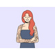Smiling Redhead Woman with Tattoos on Arms
