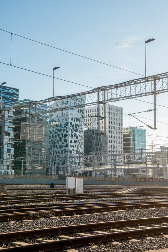 contemporary buildings at railway at Barcode district, Oslo, Norway ...