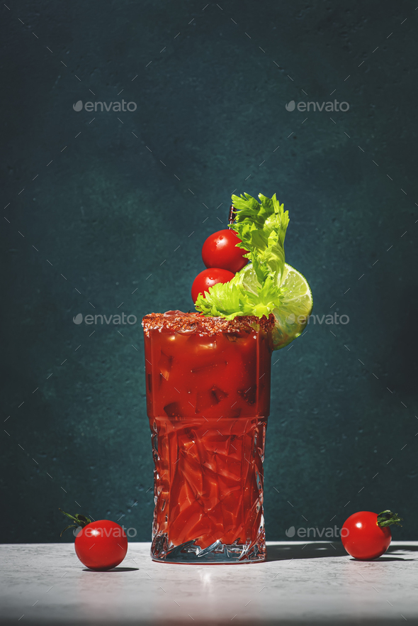 Bloody Mary classic alcoholic cocktail drink with tomato juice, vodka
