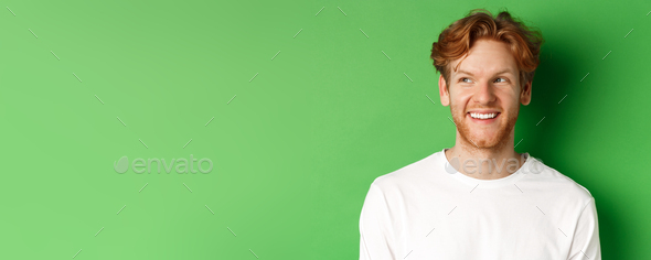 Headshot Of Happy Redhead Man With Beard Wearing White Long Sleeve