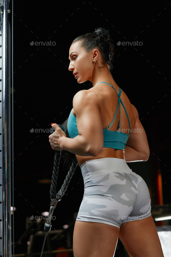 Muscular Woman In Gym Showing Back Strong Fitness Girl