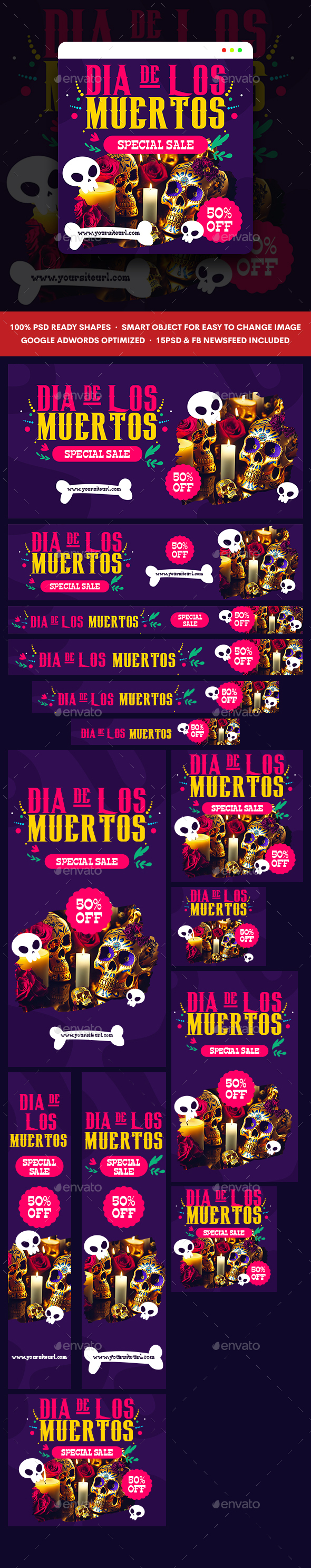 El dia de los muertos, a tradução é dia dos mortos. banner para o