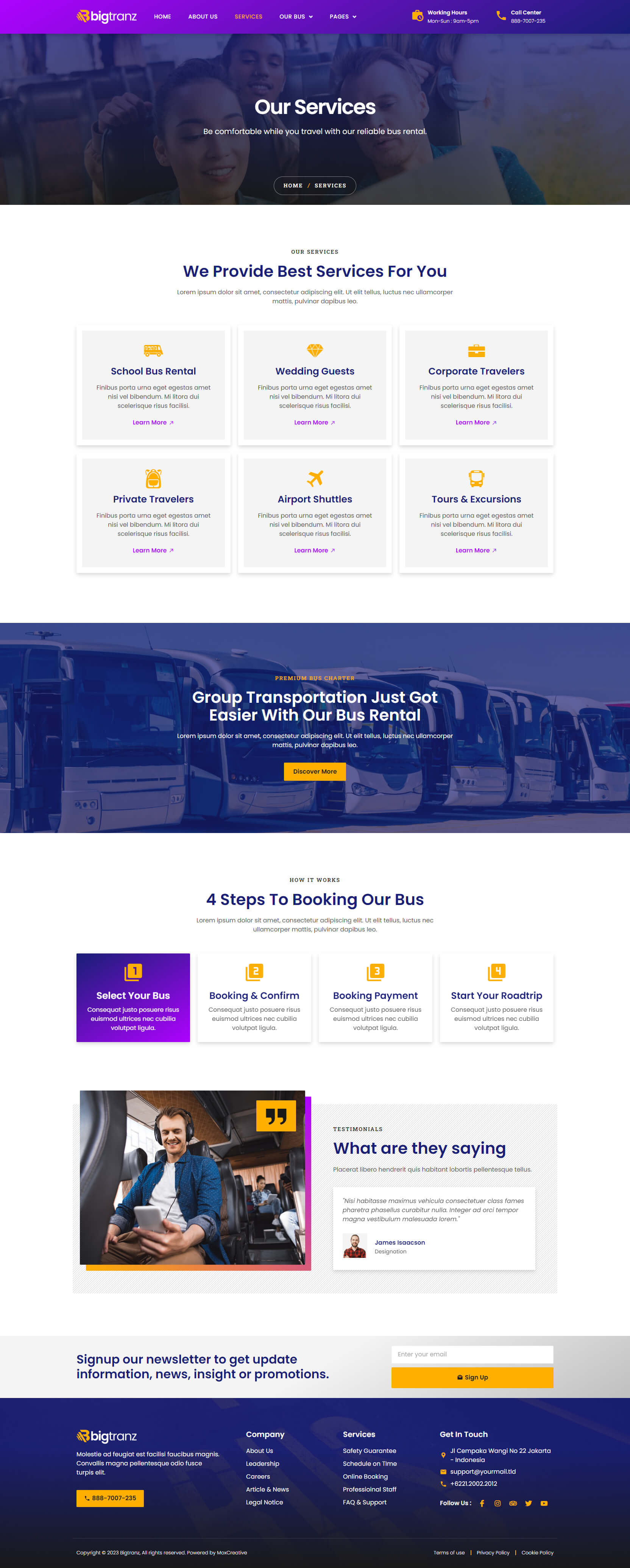 BigTranz Bus Charter Service & Rental Elementor Template Kit by