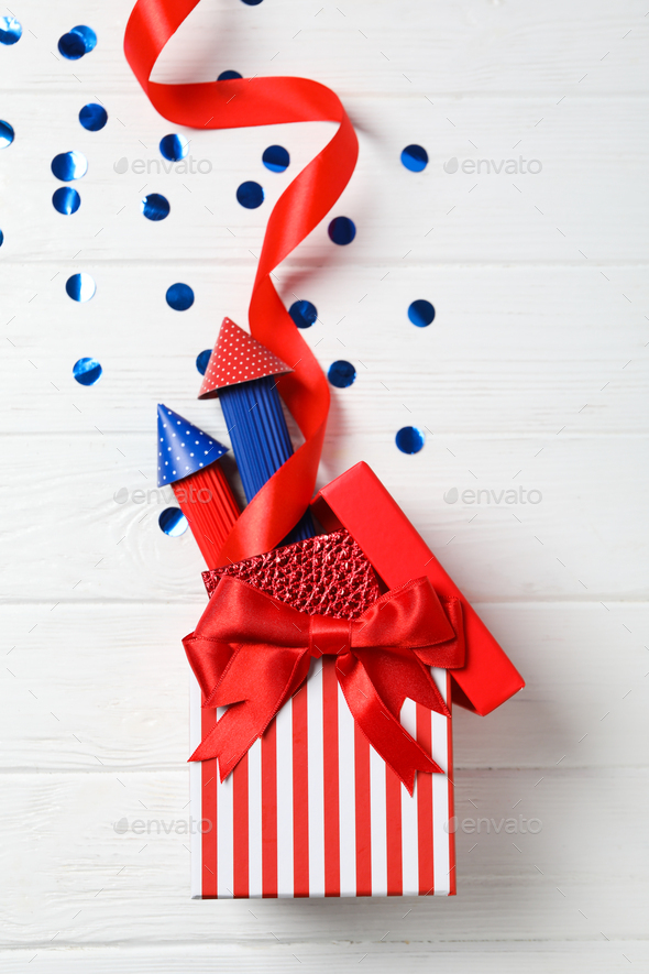 Composition for 4 july, Independence Day of USA, top view - Stock Photo - Images
