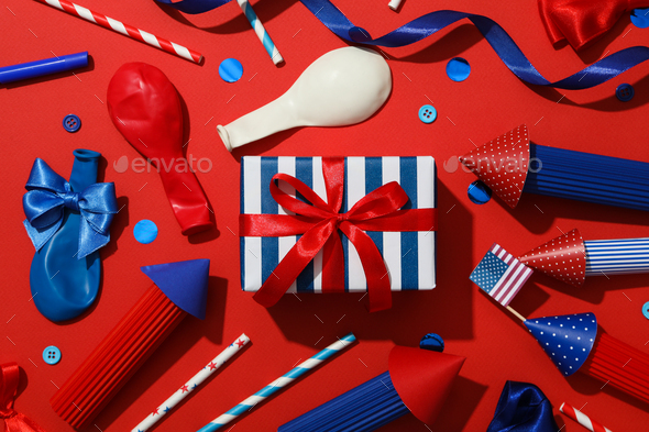 Composition for 4 july, Independence Day of USA, top view - Stock Photo - Images