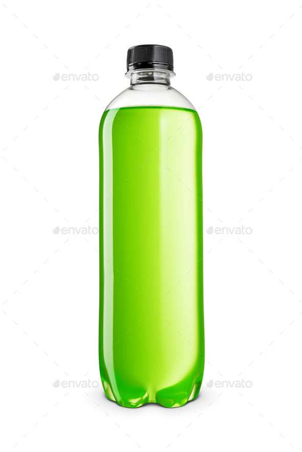 Green isotonic sport energy drink in a transparent bottle isolated on white background. - Stock Photo - Images
