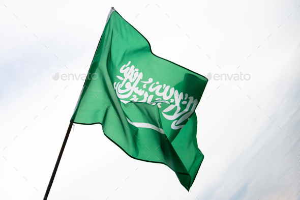 Official flag of the Kingdom of Saudi Arabia. - Stock Photo - Images