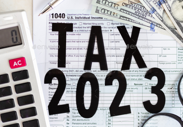 Individual income tax return form for tax payment on working desk. Calculation tax return in 2023 - Stock Photo - Images