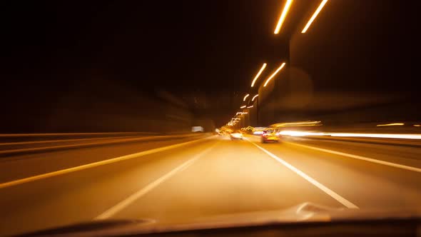 Timelapse on a motorway at night